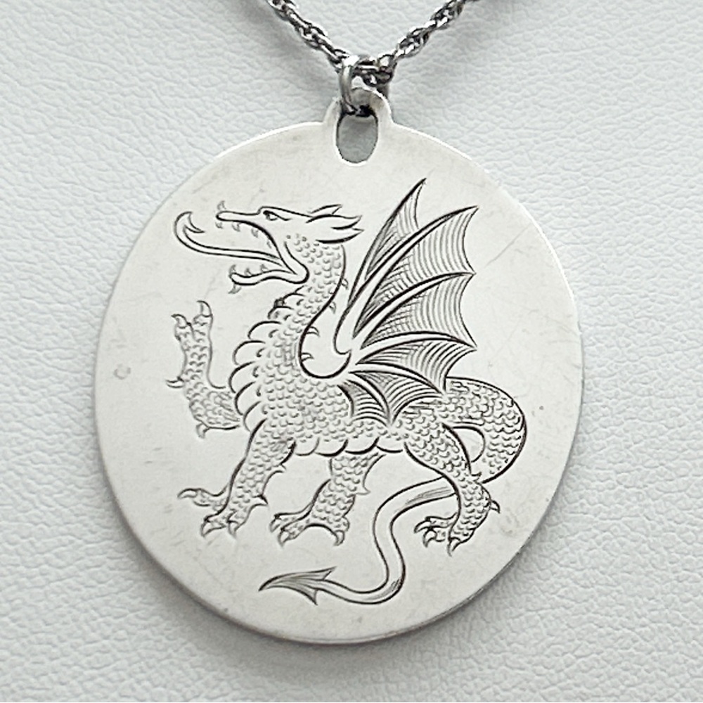 Statement Engraved Dragon Signed Sterling Silver … - image 5